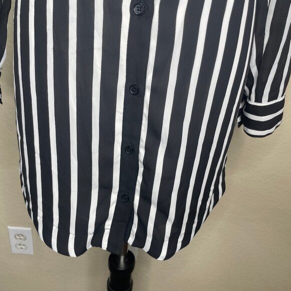 Express Women's Portofino Black White Striped Shirt Dress Roll Tab Sleeve XS - Picture 7 of 16